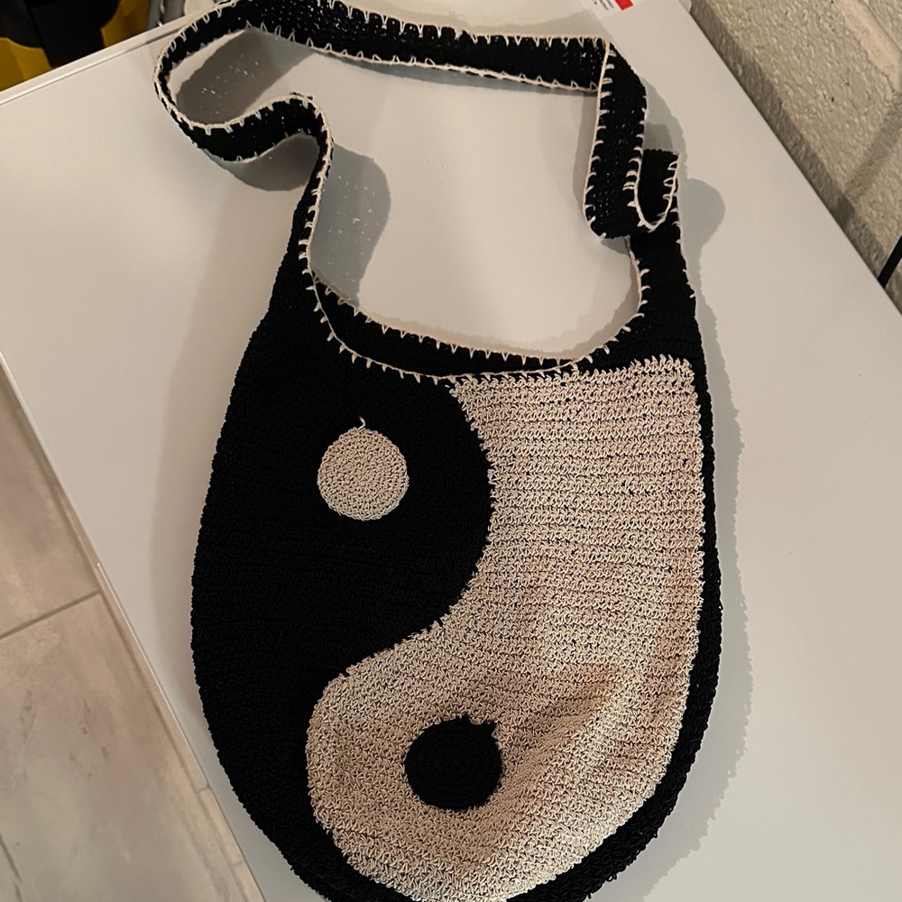 Anthropologie Black and Cream Shoulder Bag